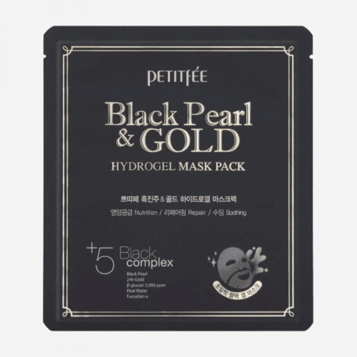 Petitfee Маска гидрогелевая жемчуг/золото - Black pearl&gold hydrogel mask pack, 32г