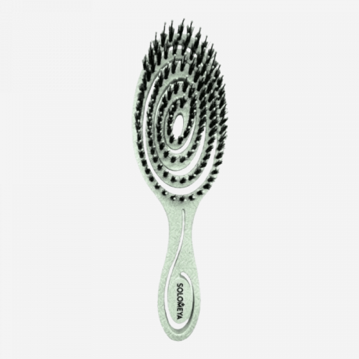 SOLOMEYA Расческа био для волос подвижная c натуральной щетиной Зеленая - Detangling bio hair brush with natural boar bristle Green