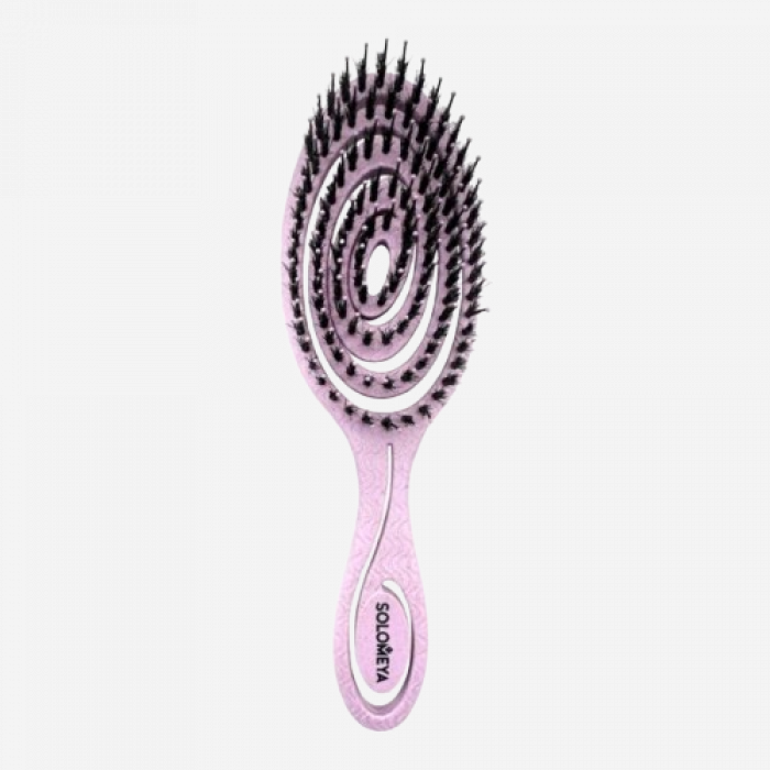 SOLOMEYA Расческа био для волос подвижная c натуральной щетиной Сиреневая - Detangling bio hair brush with natural boar bristle Lilac