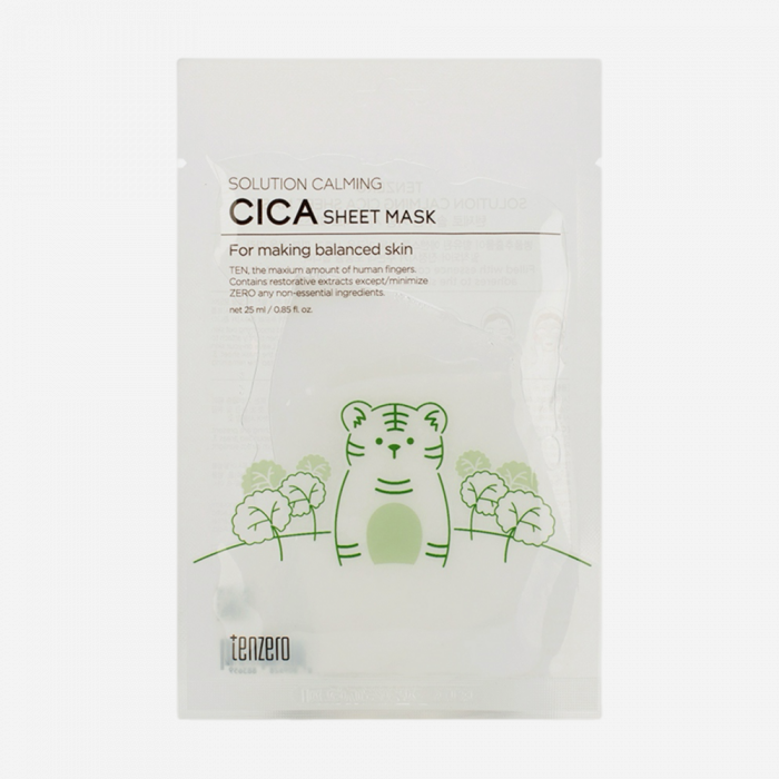 TENZERO Маска тканевая с экстрактом центеллы азиатской - Solution Calming Cica Sheet Mask, 25 мл